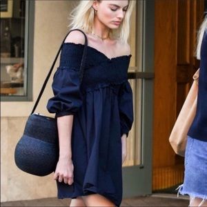 Zara Black Off the Shoulder Smocked Mini Dress